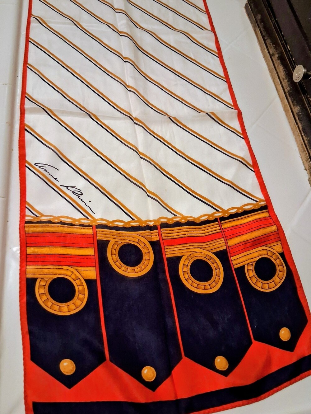 Beautiful vintage Anne Klein equestrian/nautical  oblong Silk scarf